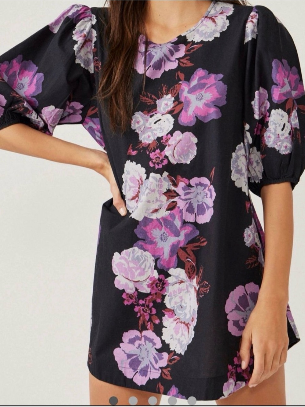 Free People Black Mini Dress with Purple & White Floral Print